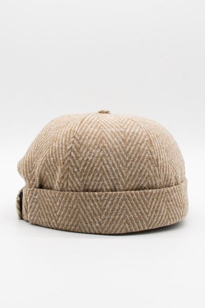 Külah Men's Short Wool Docker Hat Herringbone Folded Beret