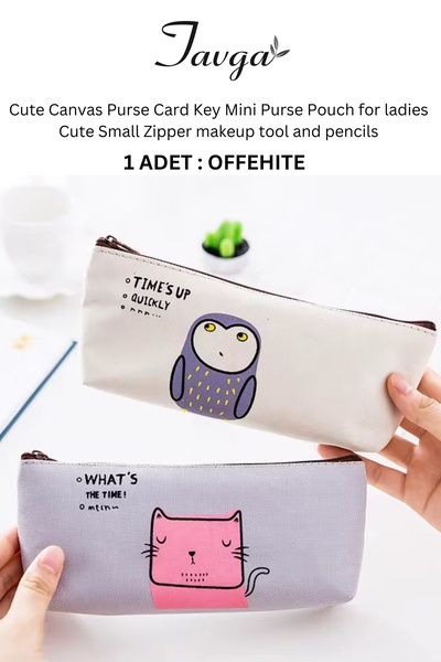 TAVGA Cute Kanvas Mini Kalemlik ve Makyaj Çanta (Makyaj - Anahtar - Kalem - K...