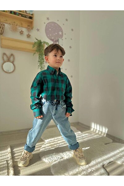 Prime Butik Green Black Children's 2-Piece Suit with Jeans Pants