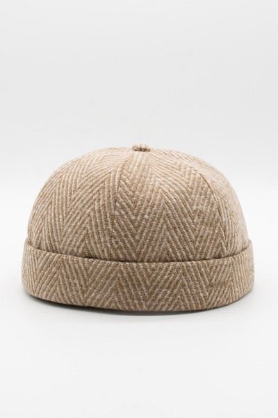 Külah Men's Short Wool Docker Hat Herringbone Folded Beret