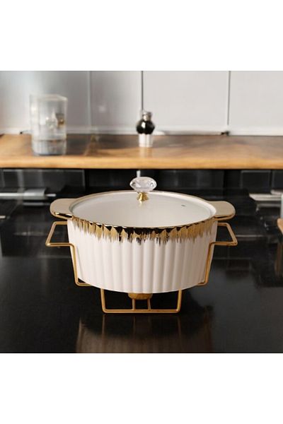 Vadi Carmen Gold Gilded Patterned Porcelain Round Pot