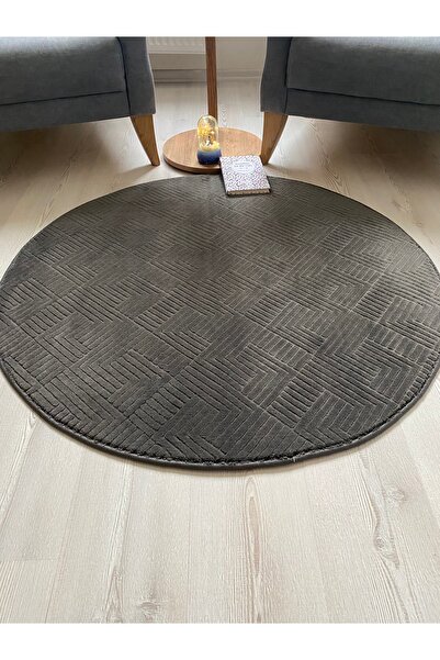 Alya Home Kaymaz Tabanlı Yuvarlak Yolluk Halı Banyo ve Tuvalet Paspası Antrasit