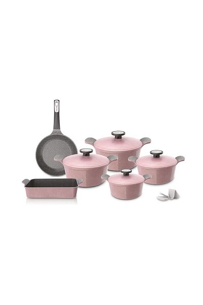 NEOFLAM Exterma Granite Cookware Set, 10 Pieces, Pink. 20cm - 22cm - 26cm - 28cm - 26cm