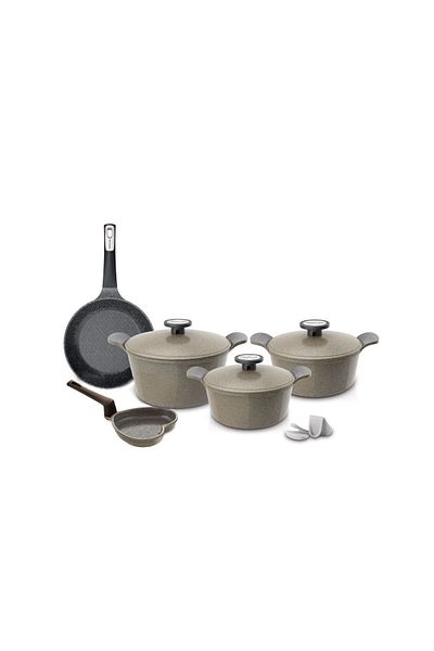 NEOFLAM Exterma Granite Cookware Set, 8 Pieces, Beige. 20cm - 22cm - 26cm - 24cm