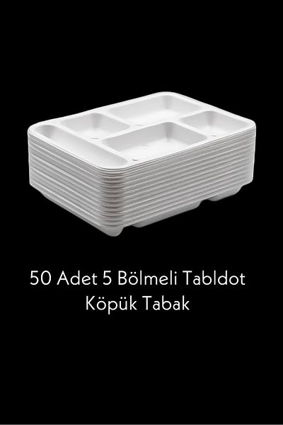 Özkan Ambalaj Temizlik 50 Pieces of 5 Compartment Foam Plates - 50 Pieces of Plastic Lux (Thick) Spoons