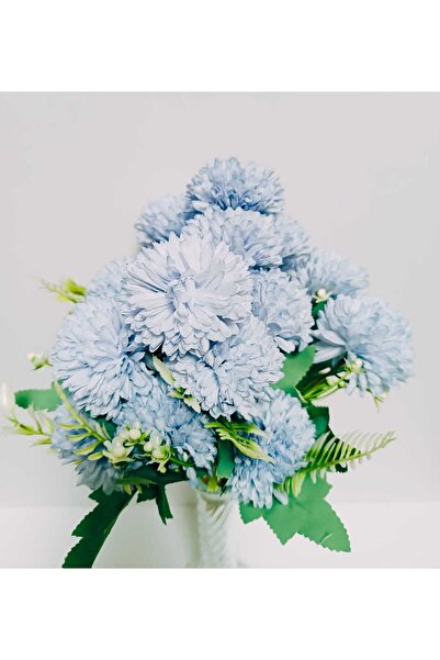 OSO HOME Floare artificială de crizantemă cu aspect elegant 1 buchet culoare albastră 9 ramuri 33 cm