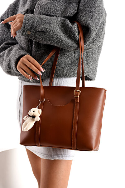 Sargınlar Tan Women's Shoulder Bag with Bag Teddy Bears as a Gift, Size 24X35