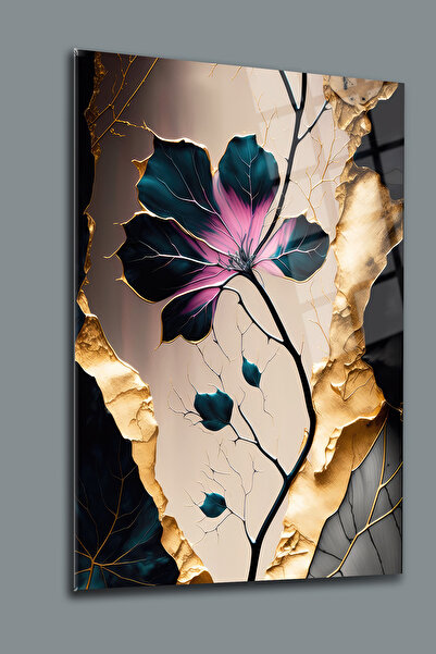 glassartdesign Model de marmură și pictură din sticlă irezistibilă cu flori P...