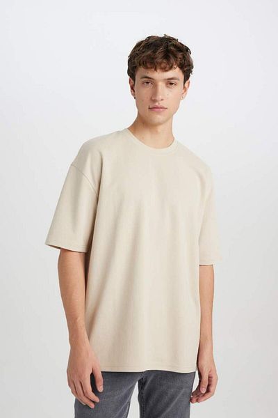 DeFacto New Season Oversize Wide Fit Crew Neck κοντομάνικο Basic μονόχρωμο βαρύ υφασμάτινο μπλουζάκι