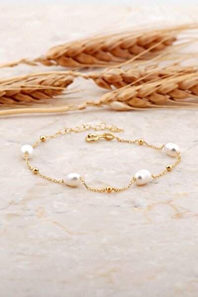 Sümer Telkari İnci Tek Sıra Altın Kaplama Gümüş Bileklik 4744