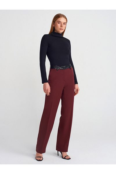 Dilvin 71603 Burgundy Faux Leather Trousers