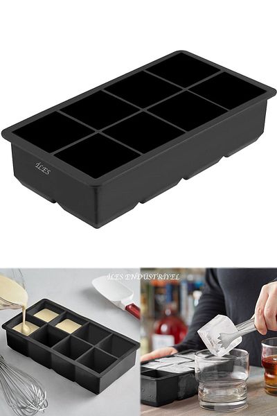 Eysigo Lidless Large Size 8 Compartment Silicone Ice Mold, Black
