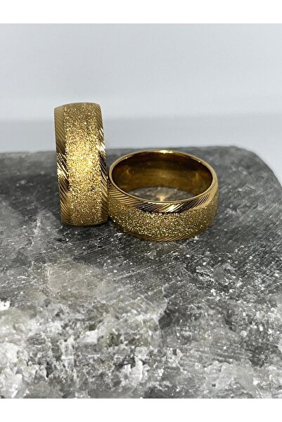 ZD JEWELRY Çelik 316 L Kararmaz Simli Kumlu Model altın Renk Kadın Alyans Yüzük
