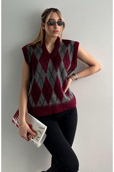fujya Women's Diamond Pattern Knitwear Sweater
