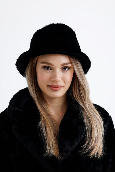 nord arc Black Vegan Fur Plush Winter Women's Bucket Hat