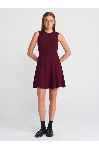 Dilvin 91293 Flounce Sleeveless Mini Dress-Burgundy