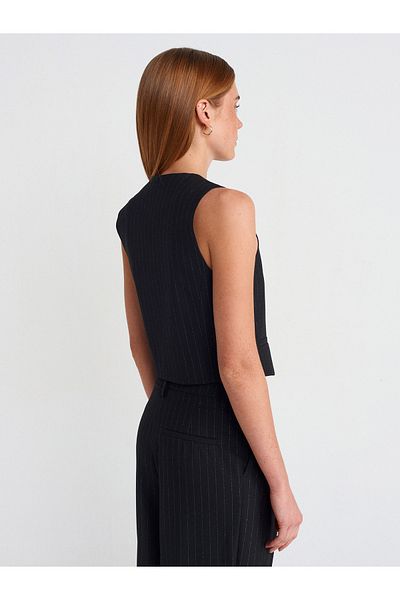 Dilvin 60572 Silvery Button Vest-Black