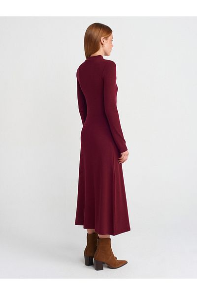 Dilvin 91339 Rochie midi cu mânecă lungă-Burgundy