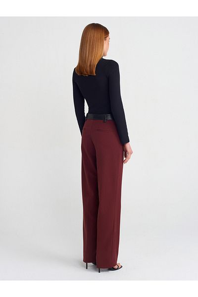 Dilvin 71603 Burgundy Faux Leather Trousers