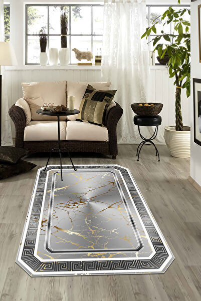 VOPTEKS Gri Halı Salon Halısı Makinede Yıkanabilir Halı Kaymaz Taban Halı