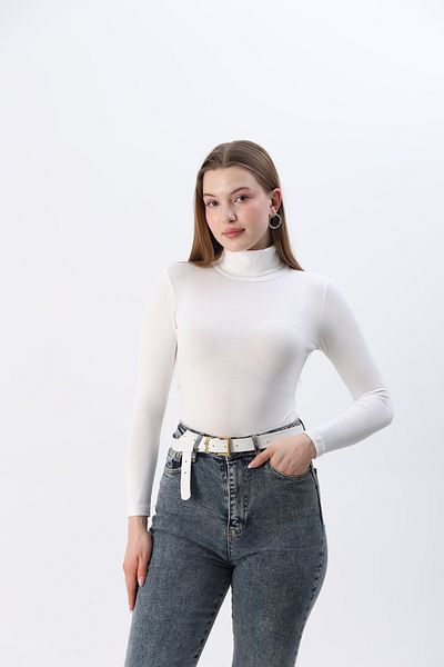 ziend fashion Bluză de damă, albă, cu gât întreg, din bumbac pieptănat