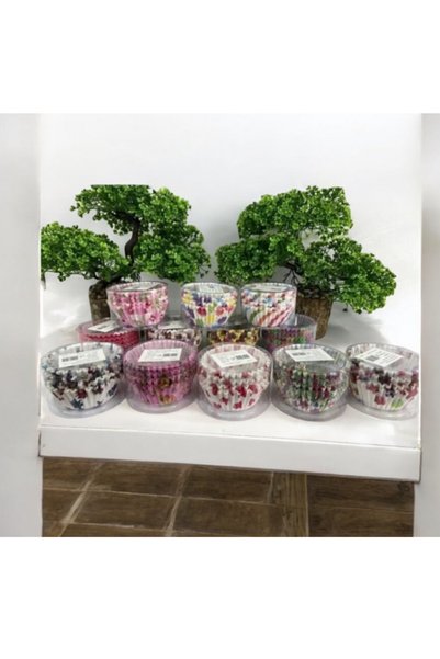 Trend Home Life 100 Adet Orta Boy 3x7cm Muffın Cupcake Kağıdı, Renkli Kağıt Muffın Kek Kalıbı Desenli