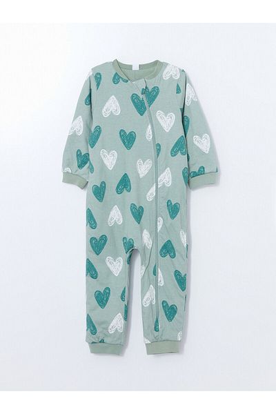 LC Waikiki Crew Neck Long Sleeve Printed Baby Girl Jumpsuit