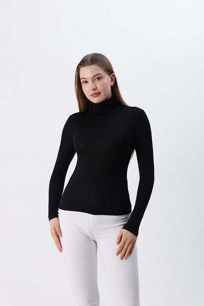 ziend fashion Bluză de damă neagră New Season cu gât întreg din bumbac pieptănat