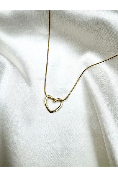 Eylülün Takısı Pinterest Style Steel Heart Necklace - Gold Color