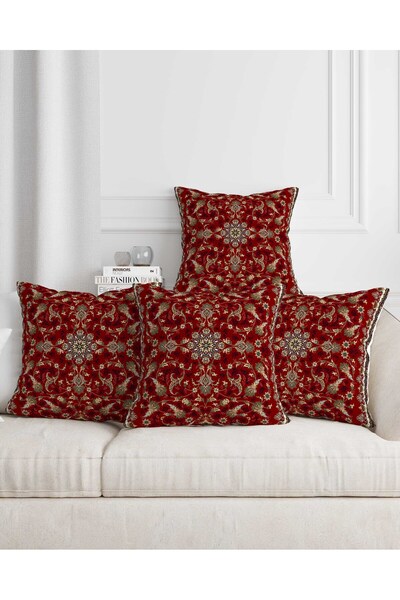 Şah Dekor طقم هدية مطبوع رقميًا باللون الأحمر الكريمي من Iranian Kilim مكون م...