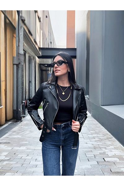 YERTEKS Damen Lederjacke Seamless