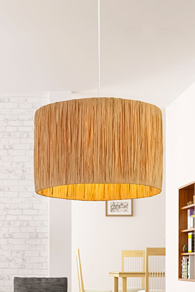 NYLife Doğal Kağıt Rafya Modern Ve Bohem Krem Avize