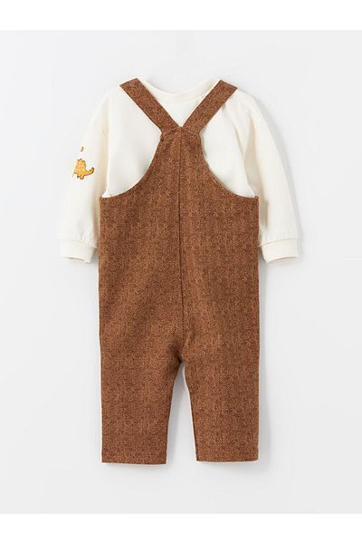 LC Waikiki Dark Brown Strappy Salopet and T-shirt for Baby Boy - Set of 2