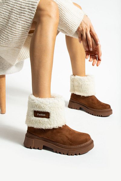 Ayax Γυναικείες μπότες Tan Suede Shearling