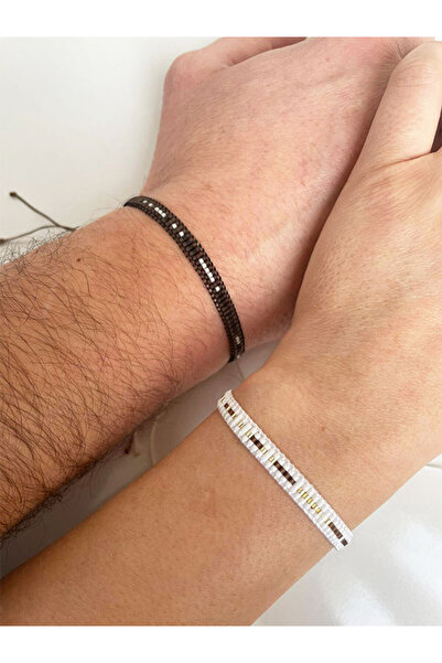 Butik Kişiye Özel Mors Alfabesi Kahverengi Ve Beyaz Miyuki Bileklik Seti-2 Adet