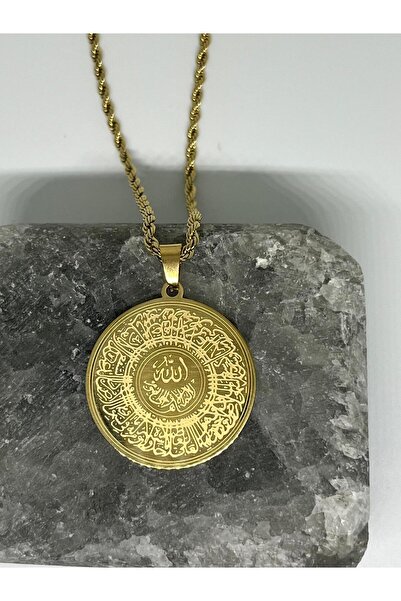 ZD JEWELRY Çelik 316 L Kararmaz Allah Ayetel Kürsü Dualı 45+5 cm Burgu Zincir...