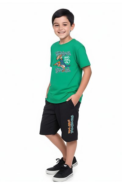 YA KO KİDS Break Dance Printed Boy's Short Sleeve Capri Bottom-Top Suit