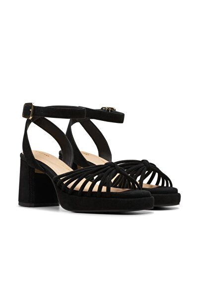CLARKS Black Suede Sandals For Womens