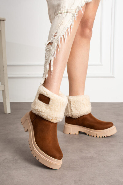 Ayax 2510 Kürklü Taba Süet Kaymaz Ses Yapmaz Termo Taban Günlük Kadın Bot