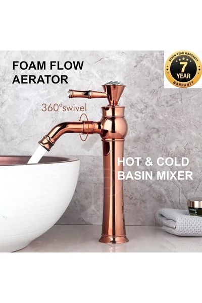 OEM صنبور حوض الحمام بتفاصيل حجرية ملونة باللون الوردي - مستورد