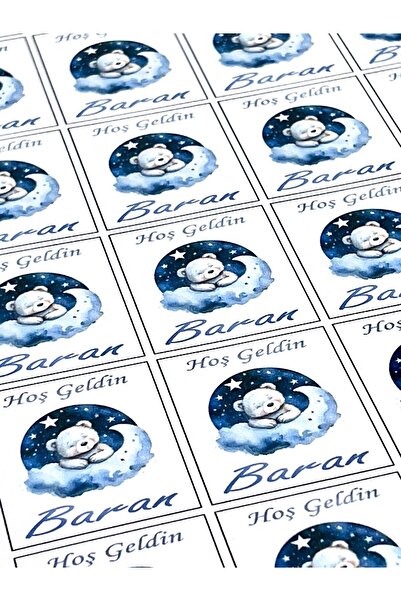 Nikah Şekeri Market Etichetă cu nume de urs adormit nor albastru și lună - 3,...