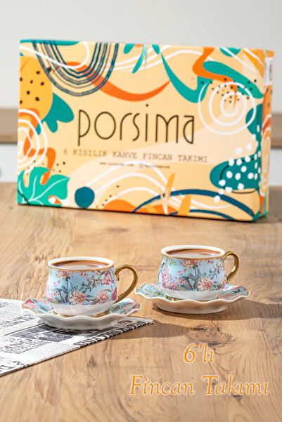 Porsima Rengin Altın Yaldızlı 6 Kişilik Fincan Seti 12 Parça Türk Kahvesi Takımı Kahve Fincanı