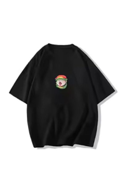 Boi Unisex Cat Burger Mini T-Shirt - Black and White Oversize Cotton
