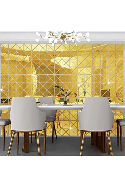 Numa Concept Üçgen 3d Ayna Çıkartmaları 60'lı Gold Pleksi Duvar Dekorasyon He...