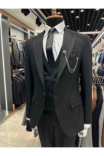 BT BABA TERZİ Slimfit Siyah Yelekli Takım Elbise