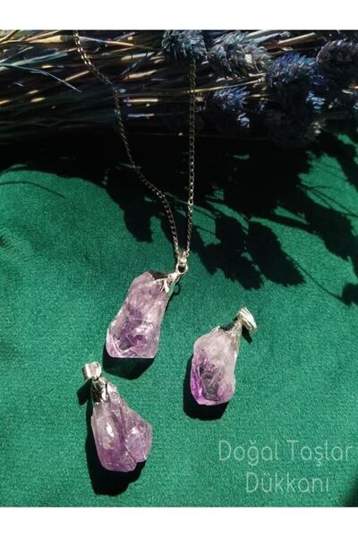 Zodyak Doğal Taş Raw Colored Natural Amethyst Necklace