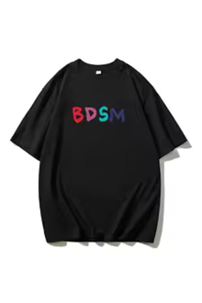 Boi Women's Bdsm Rainbow Colour Letter T-Shirt- Black and White Oversize Cotton T-Shirt
