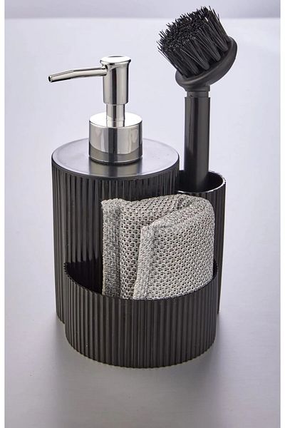 LEON LİFE Liquid Soap Dispenser Dish Brush Set with Sponge Chamber (with Sponge Gift)