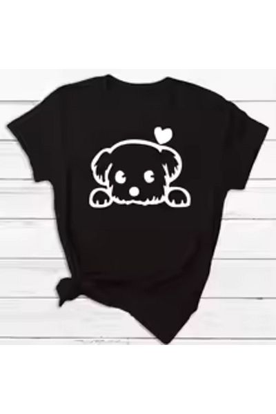 Boi Lovely Maltese Dog Heart Design T-Shirt- Black and White Oversize Cotton Tee