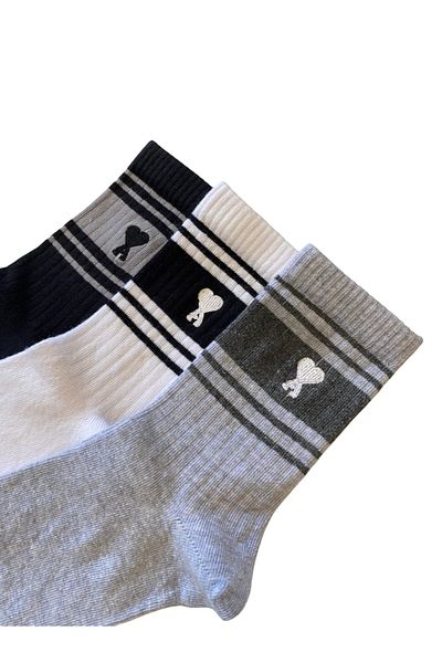 hefox 3 Pairs Men's Ami Embroidered a Heart Pattern Premium Toe Seamless Socks
